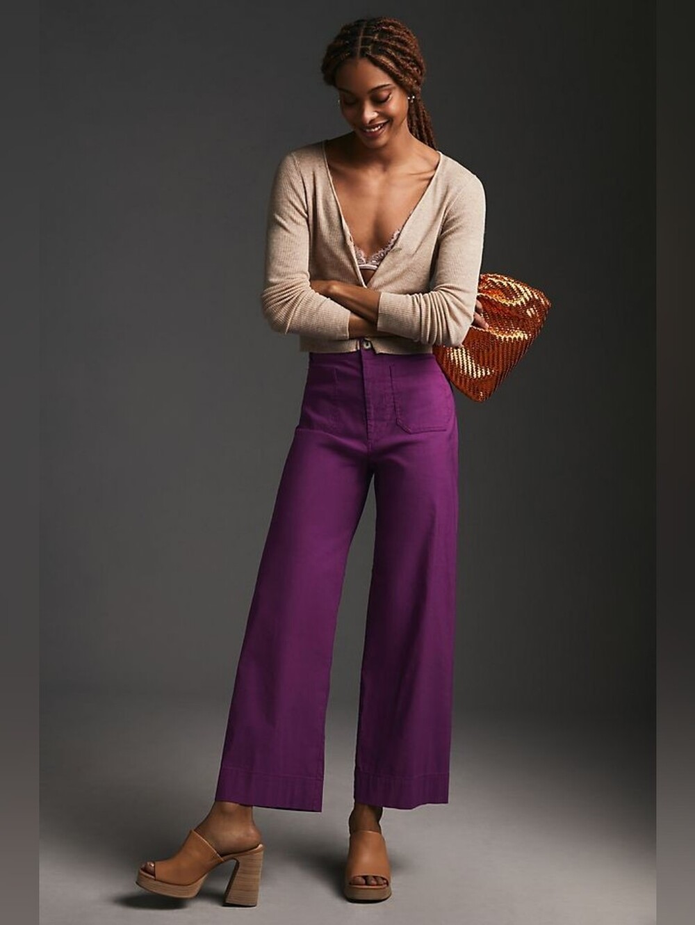 Maeve Colette European Linen Stretch High-Rise Wide-Leg Pants 8p
